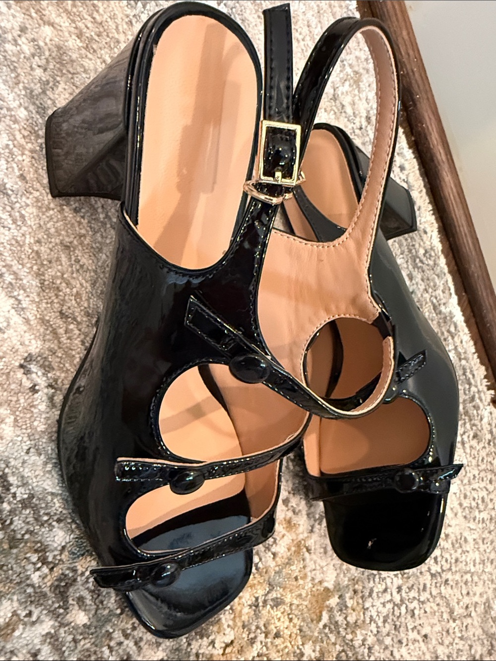 Patent Black Slingback Block Heel Sandals - Picture 7 of 7